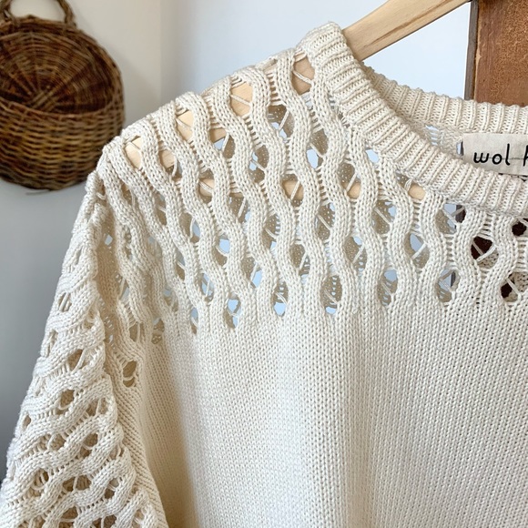 Wol Hide Loose Lace Lattice Organic Cotton Knit Sweater - Picture 6 of 14